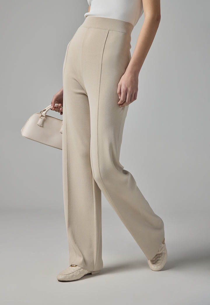 Choice Solid Pin Tuck Wide Leg Trousers Sand