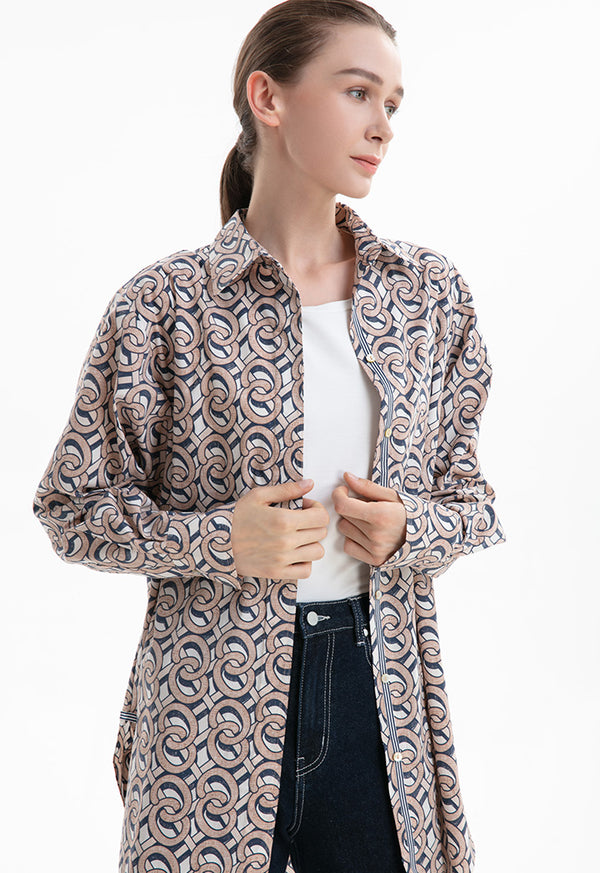 Choice All-Over Printed Shirt With Long Sleeves Beige-Print