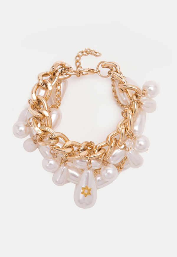 Choice Chain Link Tear Drop Pearls Bracelet White-Gold