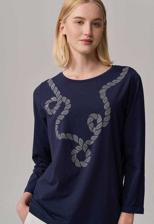 Choice Solid Long Sleeve Top Navy