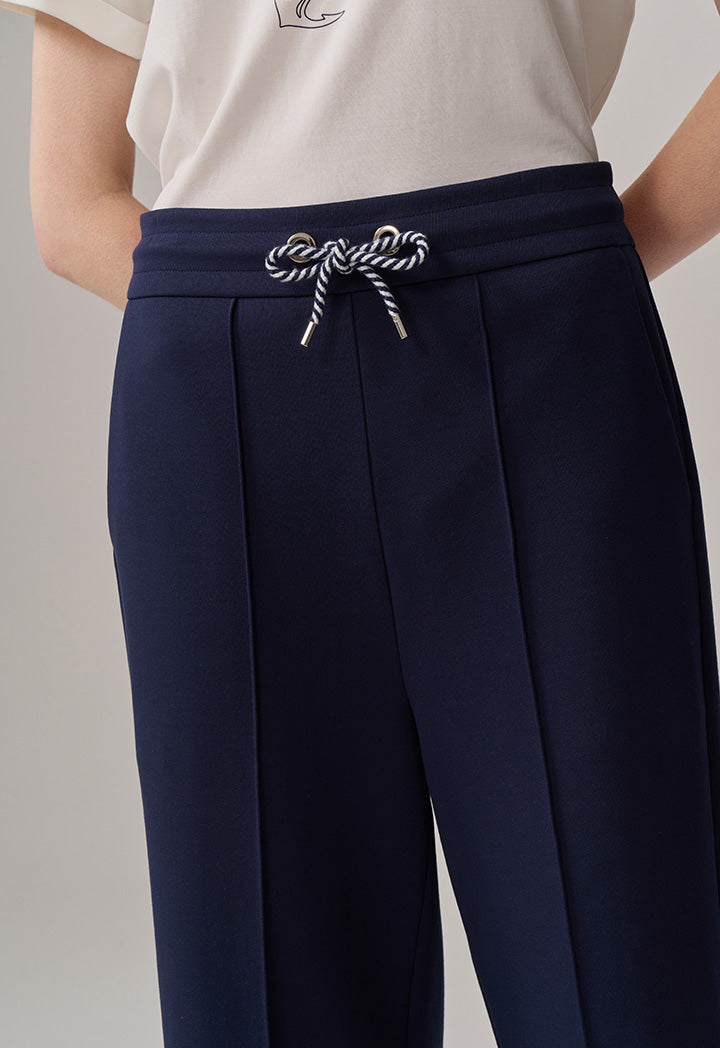 Choice Wide Legs Pin Tuck Basic Trousers Navy