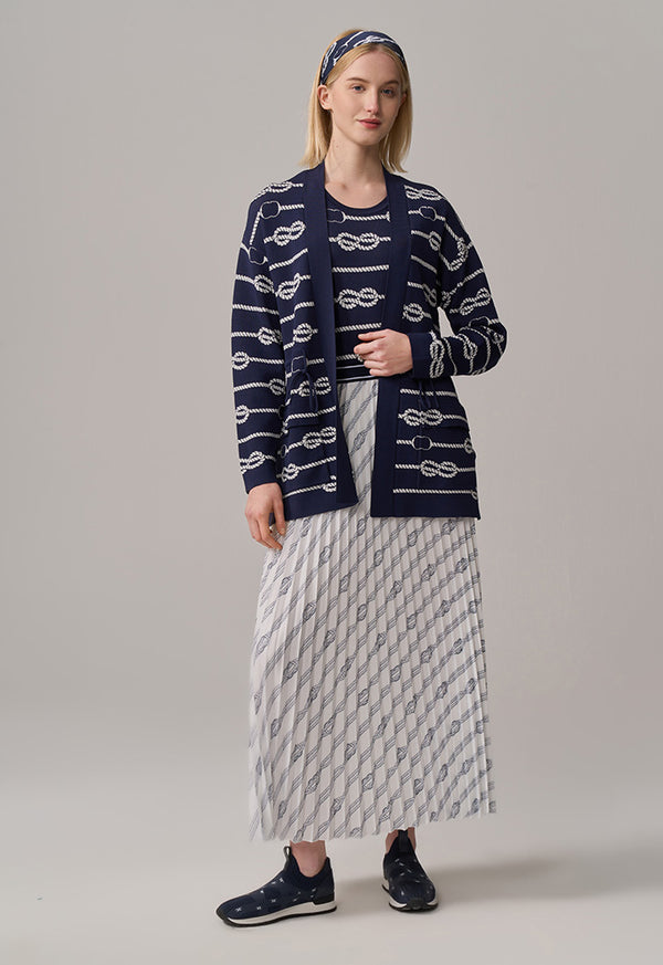 Choice Contrast Long Sleeves Knitted Monogram Cardigan Navy