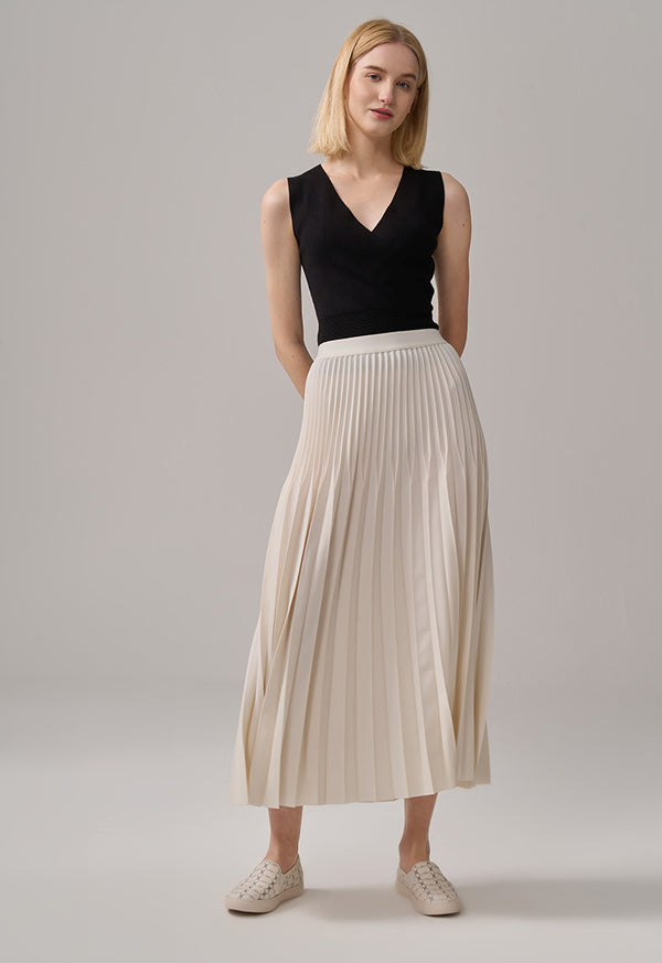 Choice Solid Pleated Skirt Beige