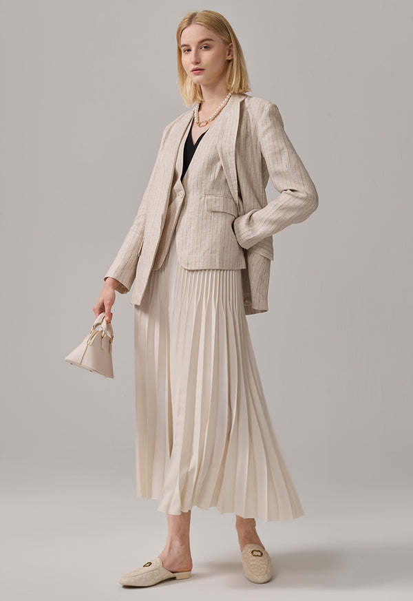 Choice Solid Pleated Skirt Beige