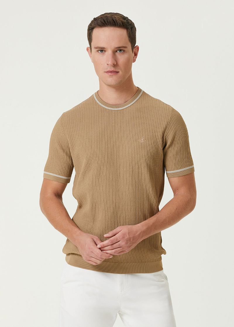 Beymen Club Textured Short Sleeve Sweater Camel