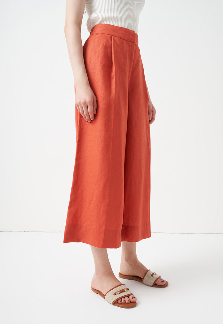 Choice Wide Leg Solid Trousers Brick