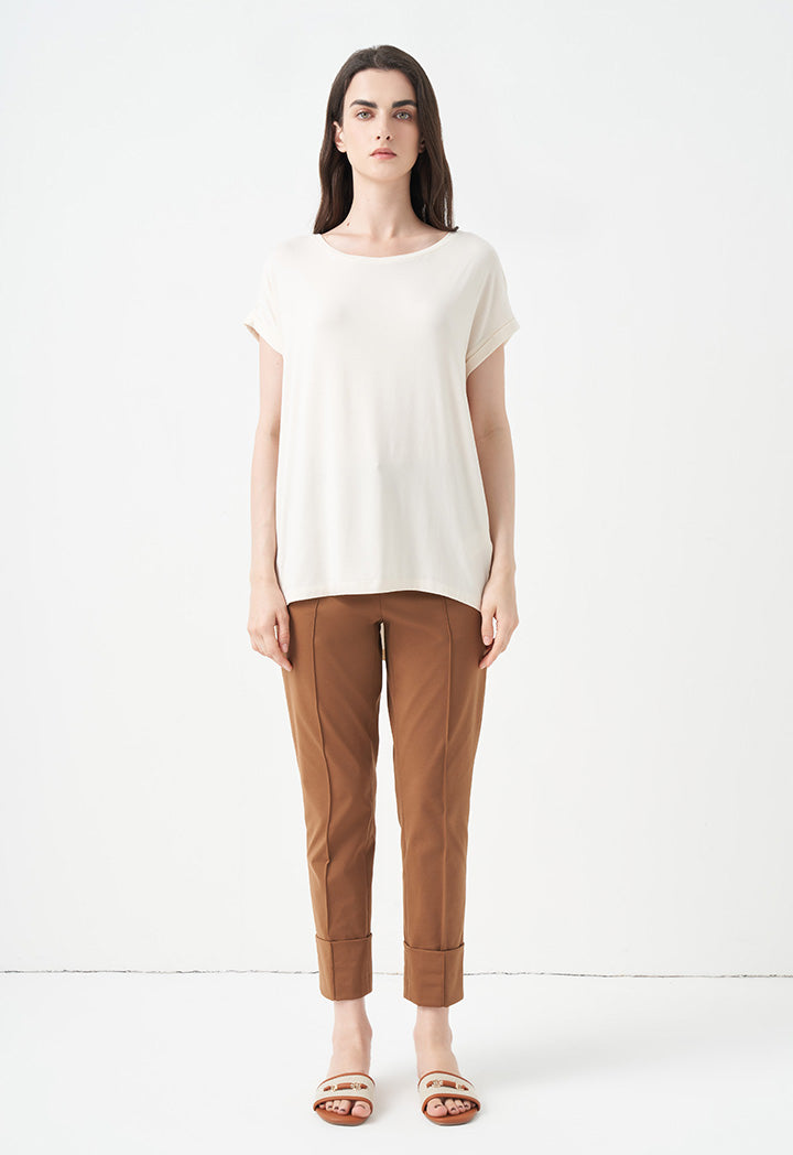 Choice Solid Continuous Short Sleeves T-Shirt Off White