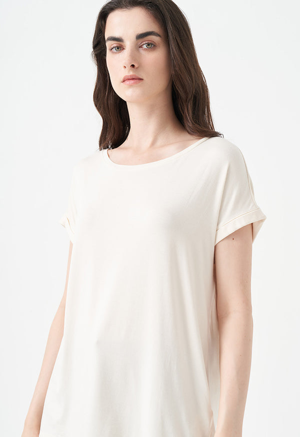 Choice Solid Continuous Short Sleeves T-Shirt Off White