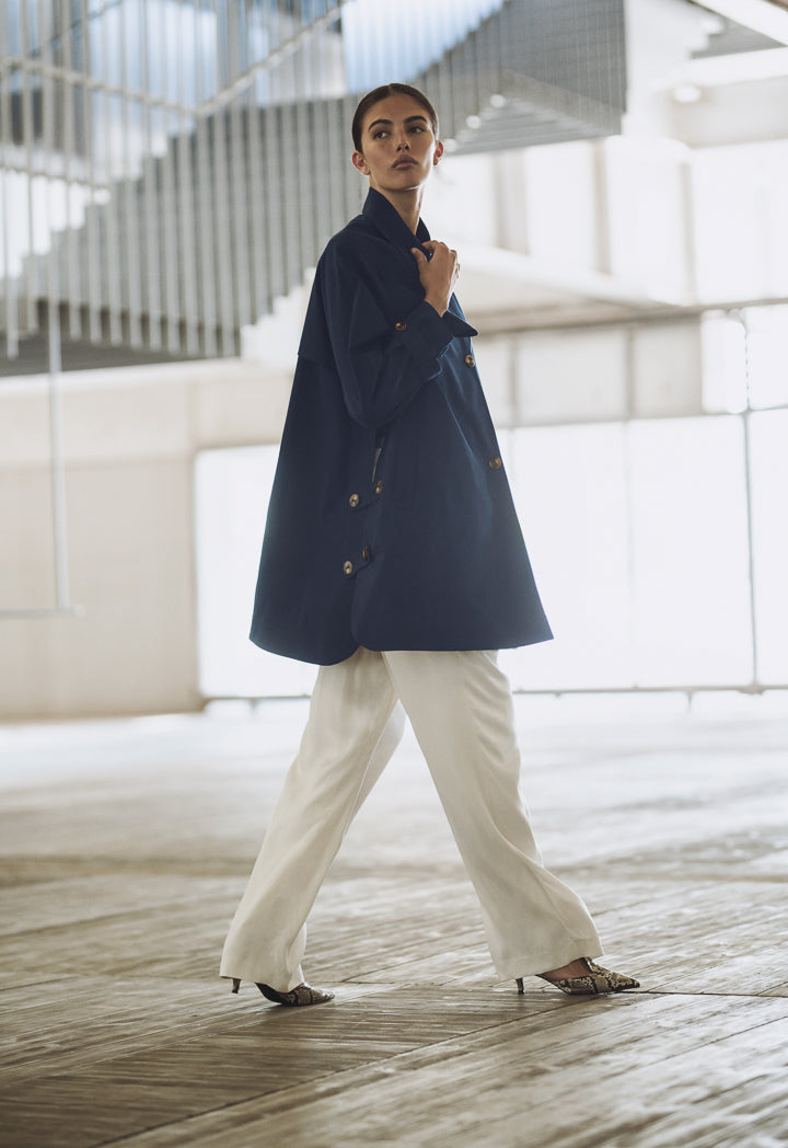 Choice Long Raglan Sleeve Belted Midi Coat Navy