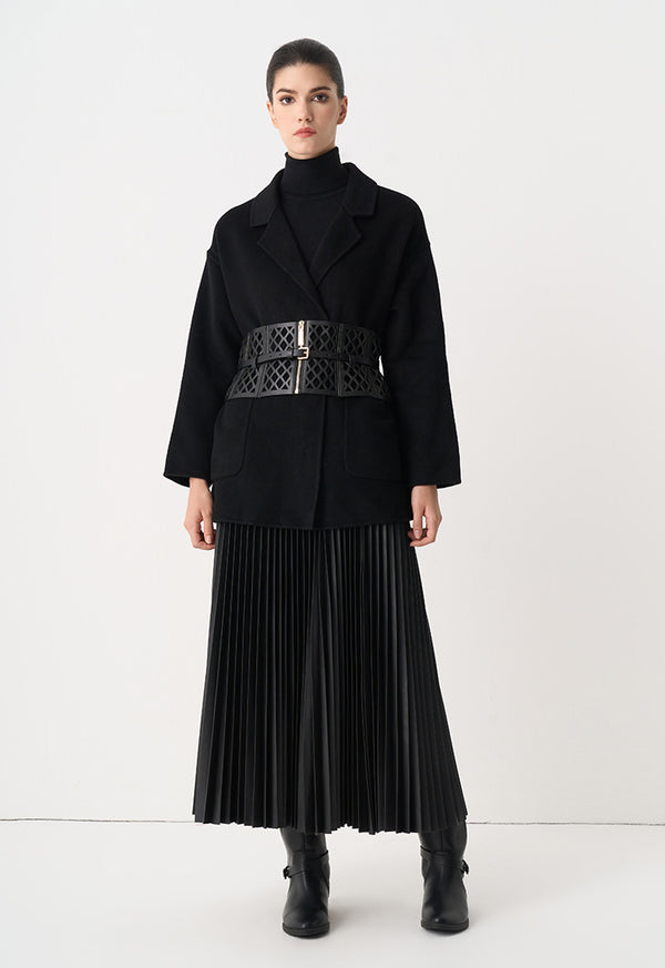 Choice Solid Long Sleeves Belted Jacket Black