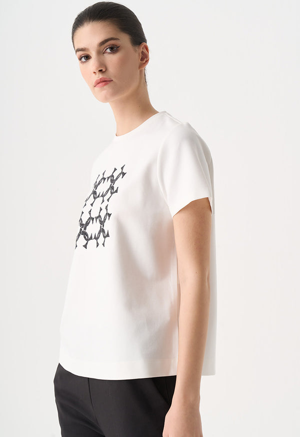 Choice Solid Sequin Monogram T-Shirt Off White