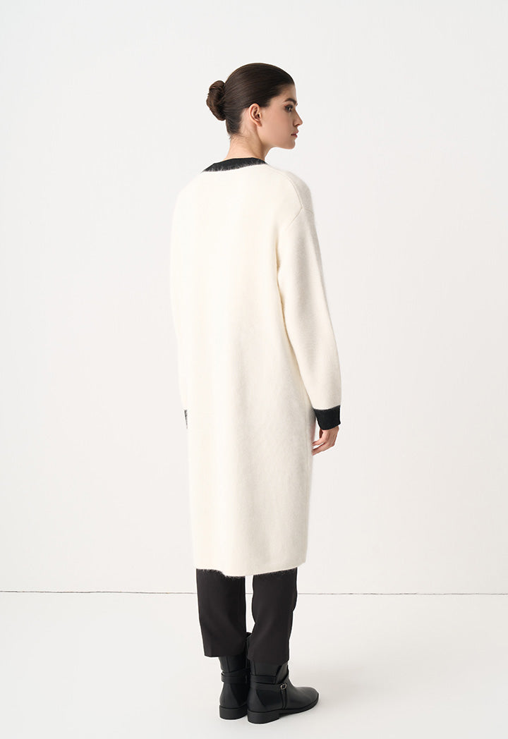 Choice Contrast Knitted Long Sleeve Cardigan Cream