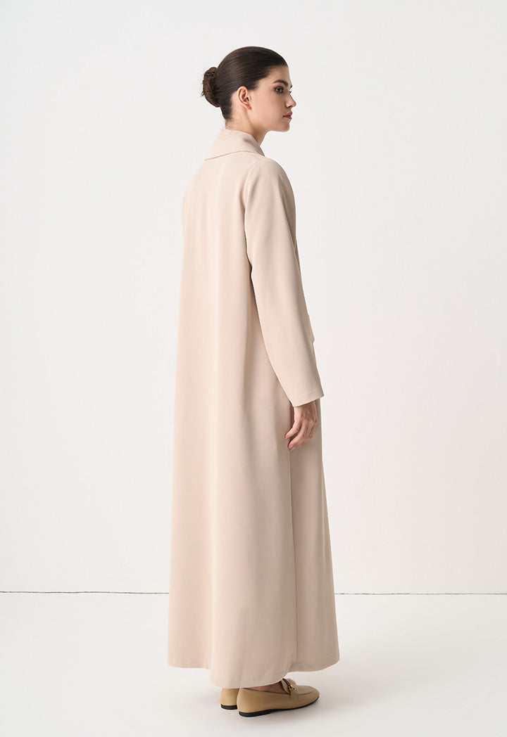 Choice Solid Double Breasted Maxi Coat Taupe