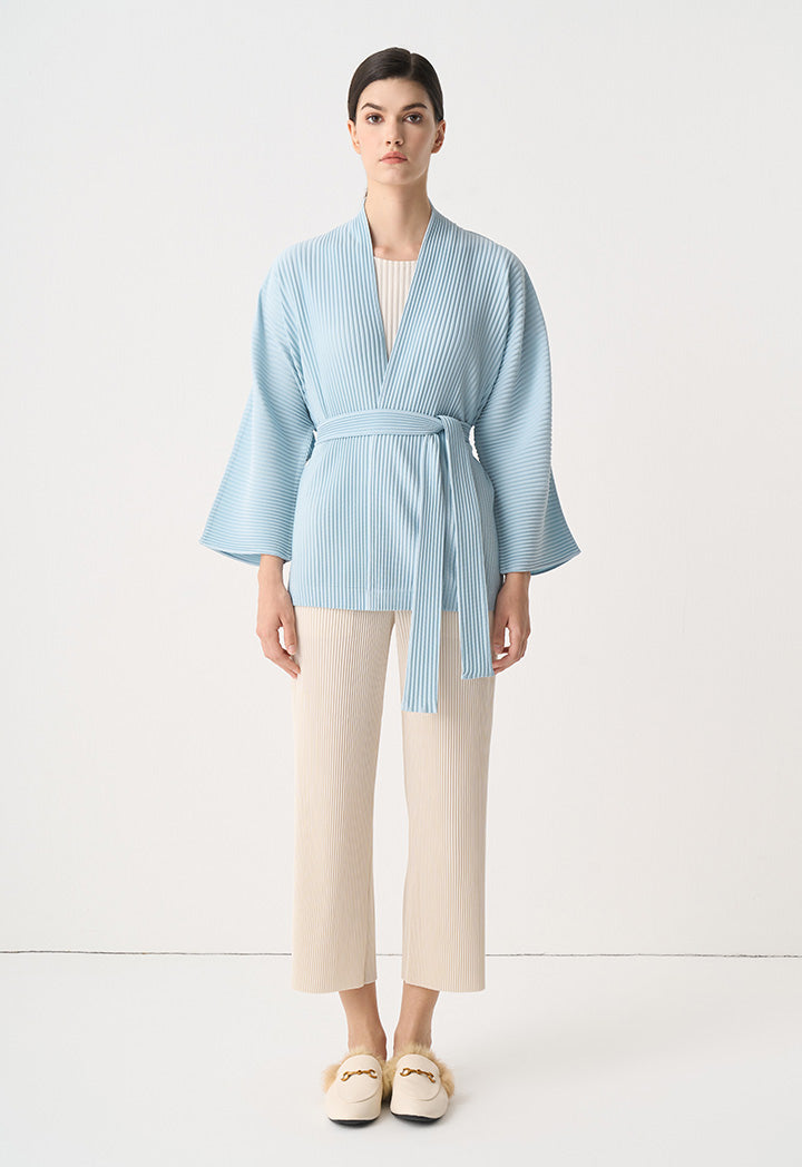 Choice Solid Pleated Belted Jacket Blue