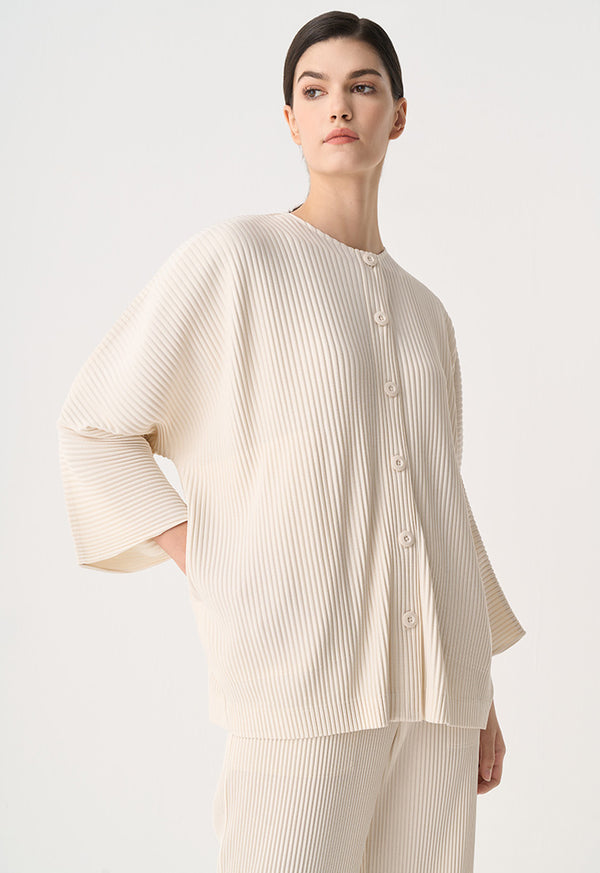 Choice Solid Pleated Button Up Jacket Cream