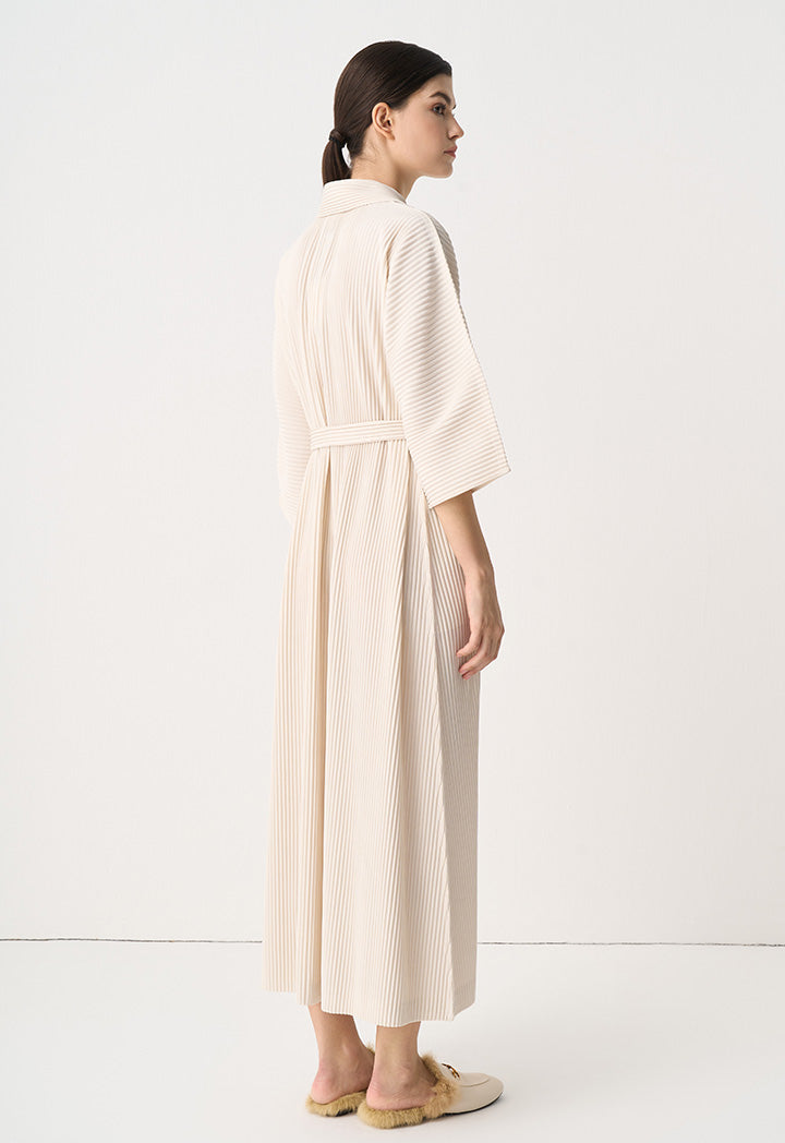 Choice Pleated Belted Oversize Maxi Dress Cream