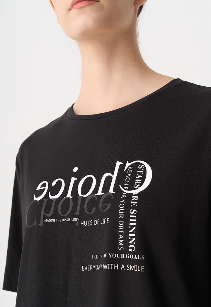 Choice Printed Motif At Front T-Shirt Black