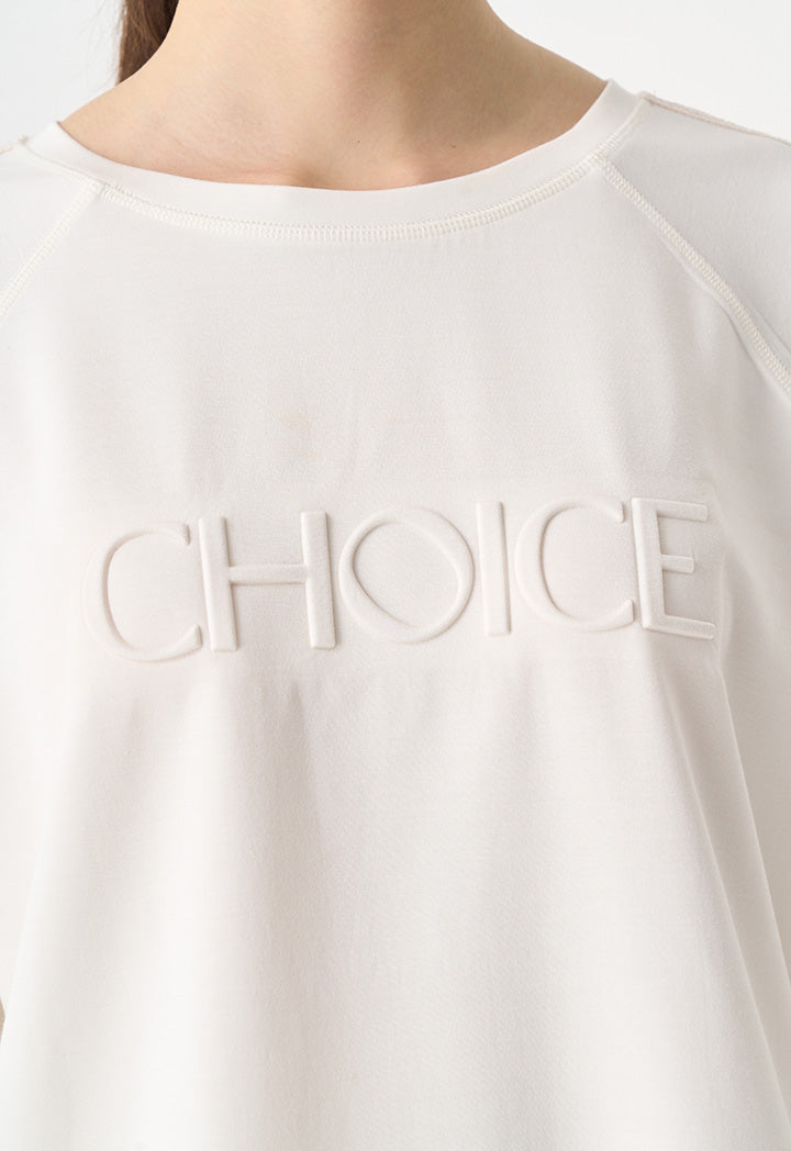 Choice Long Raglan Sleeves Monogram Blouse  Off White