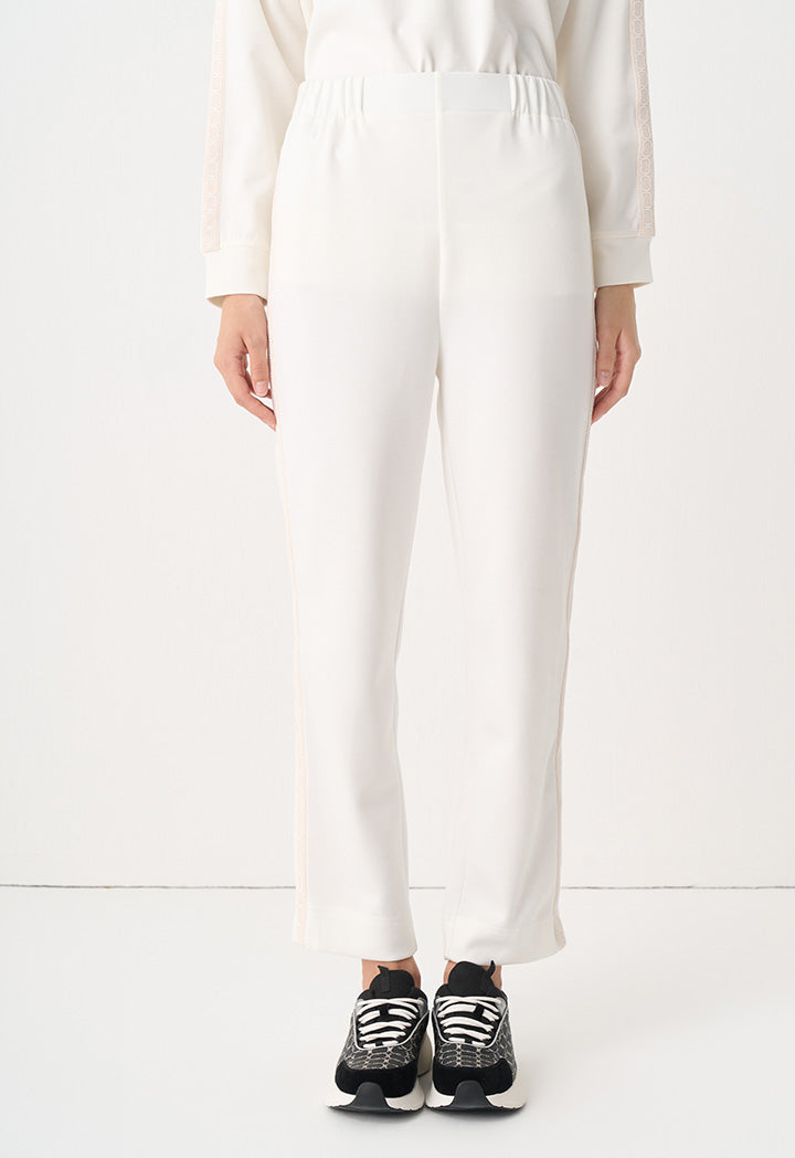 Choice Solid Elasticated Waist Monogram Pant Off White