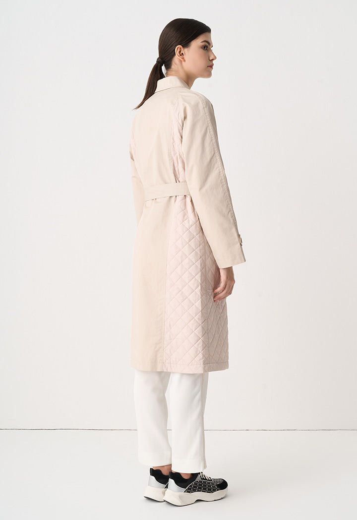 Choice Quilted Double Breasted Midi Coat Beige
