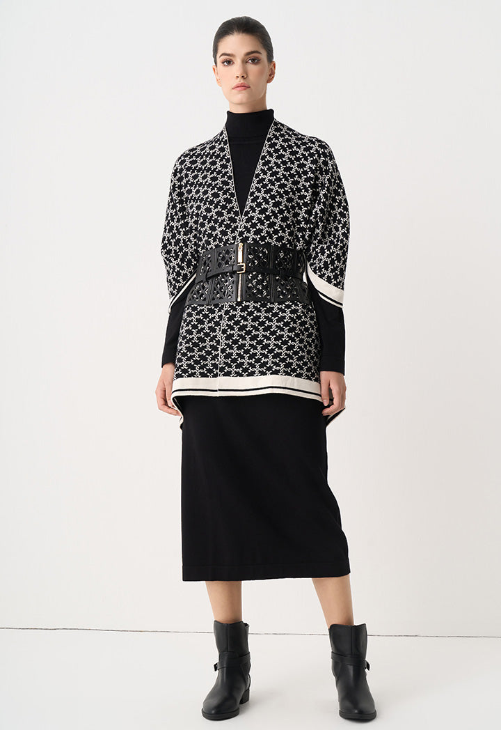 Choice Open Two Toned Winter Poncho Black