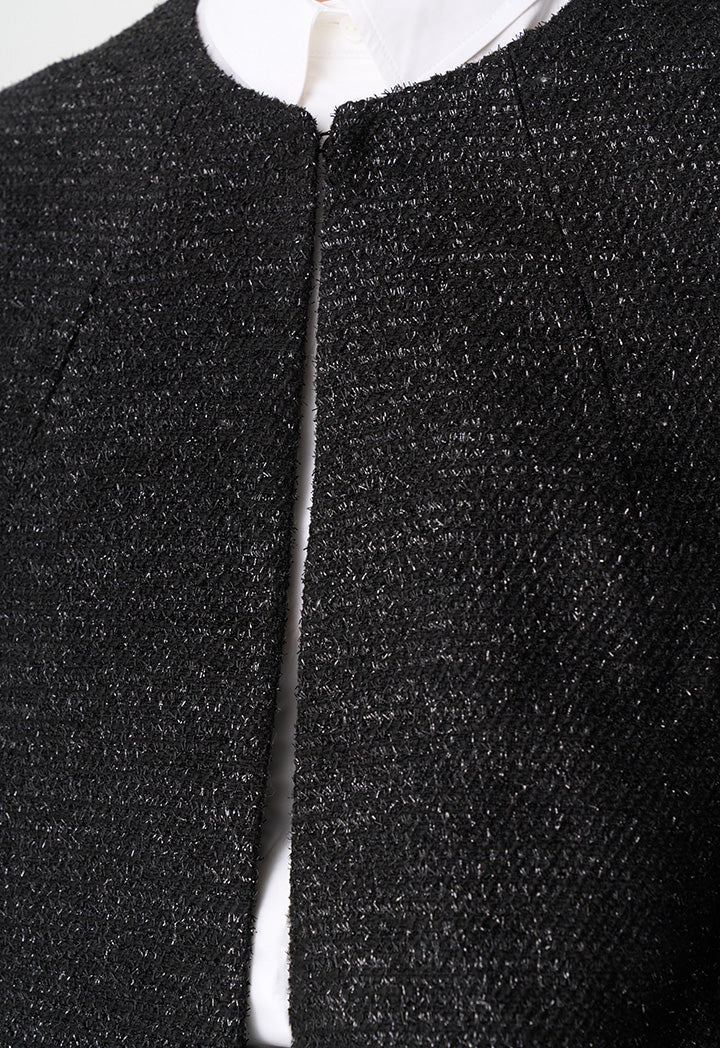 Choice Tweed Lurex Feather Midi Jacket Black