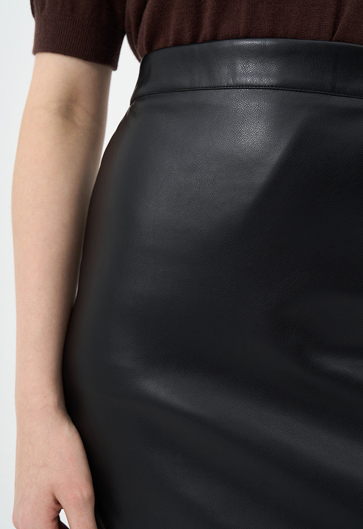 Choice Single Tone Faux Leather Skirt Black