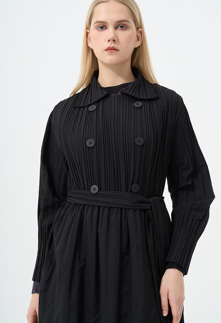 Choice Double Breasted Belted Maxi Jacket Black
