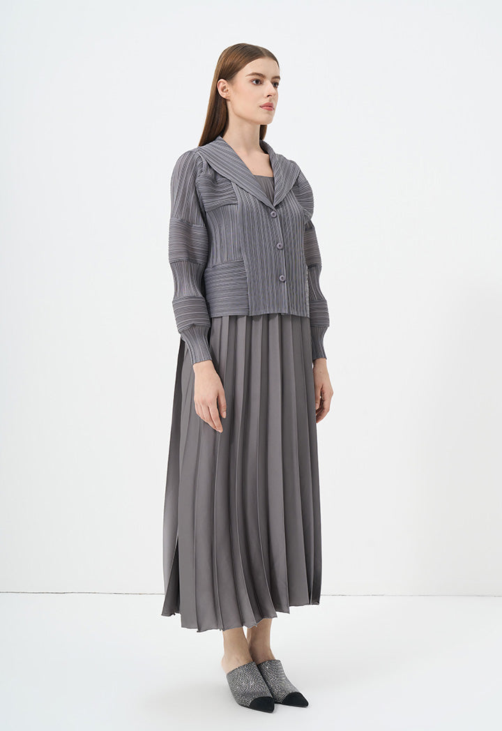 Choice Single Tone Pleated Crop Jacket Grey