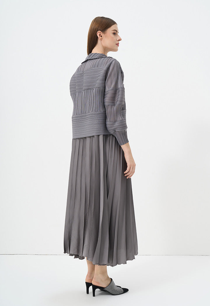 Choice Single Tone Pleated Crop Jacket Grey