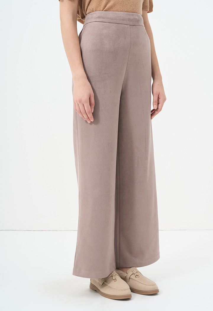 Choice Wide Leg Straight Solid Trousers Vison