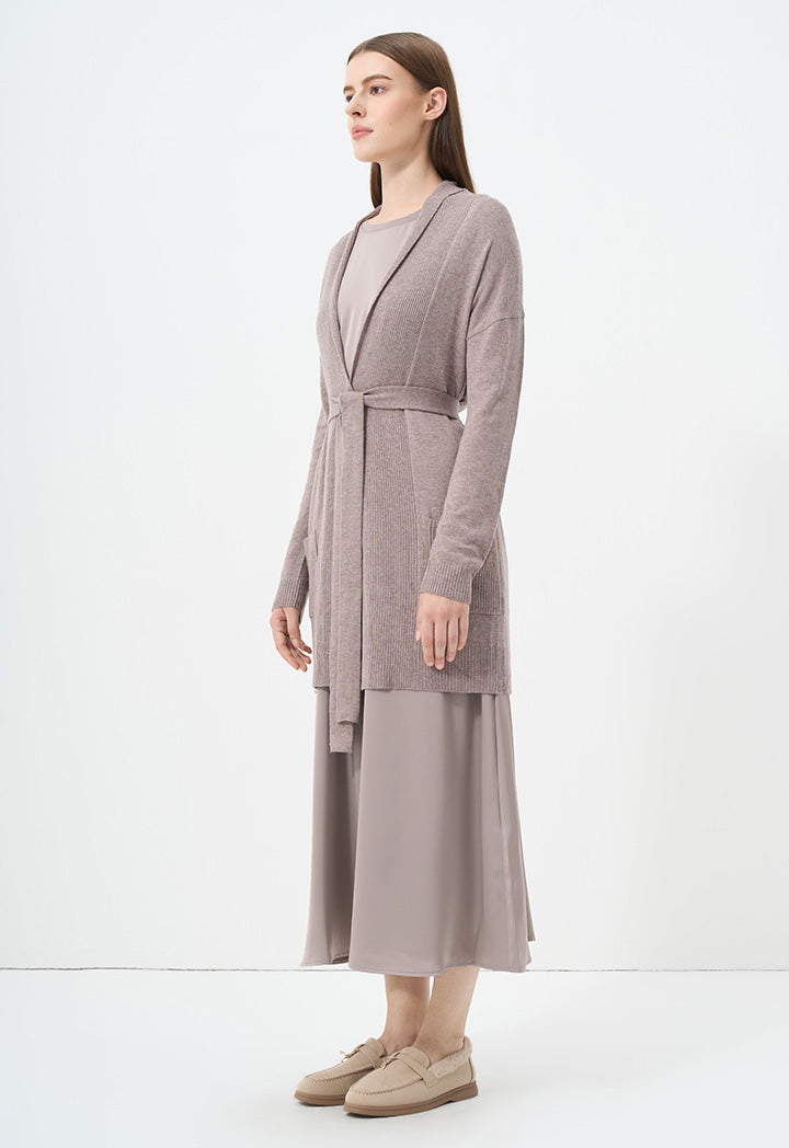 Choice Solid Long Sleeve Knitted Cardigan Taupe