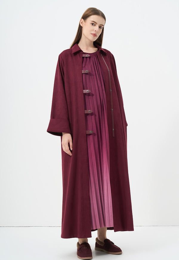 Choice Sleeveless Pleated Ombre Maxi Dress Burgundy