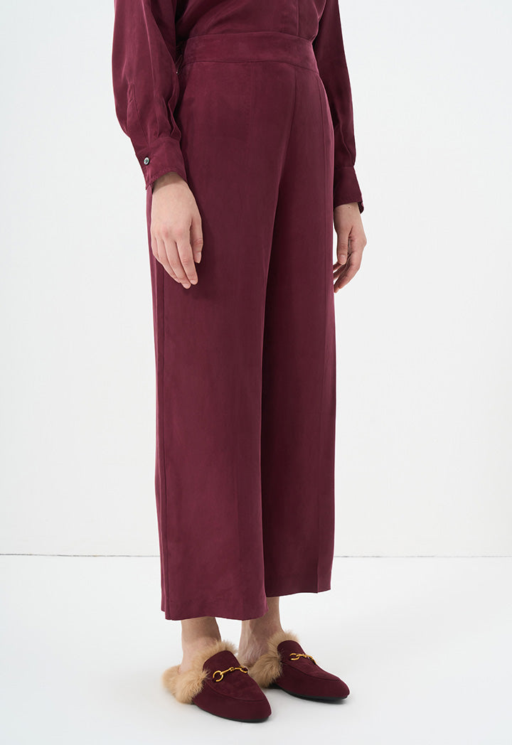 Choice Solid Wide Legs Trousers Burgundy