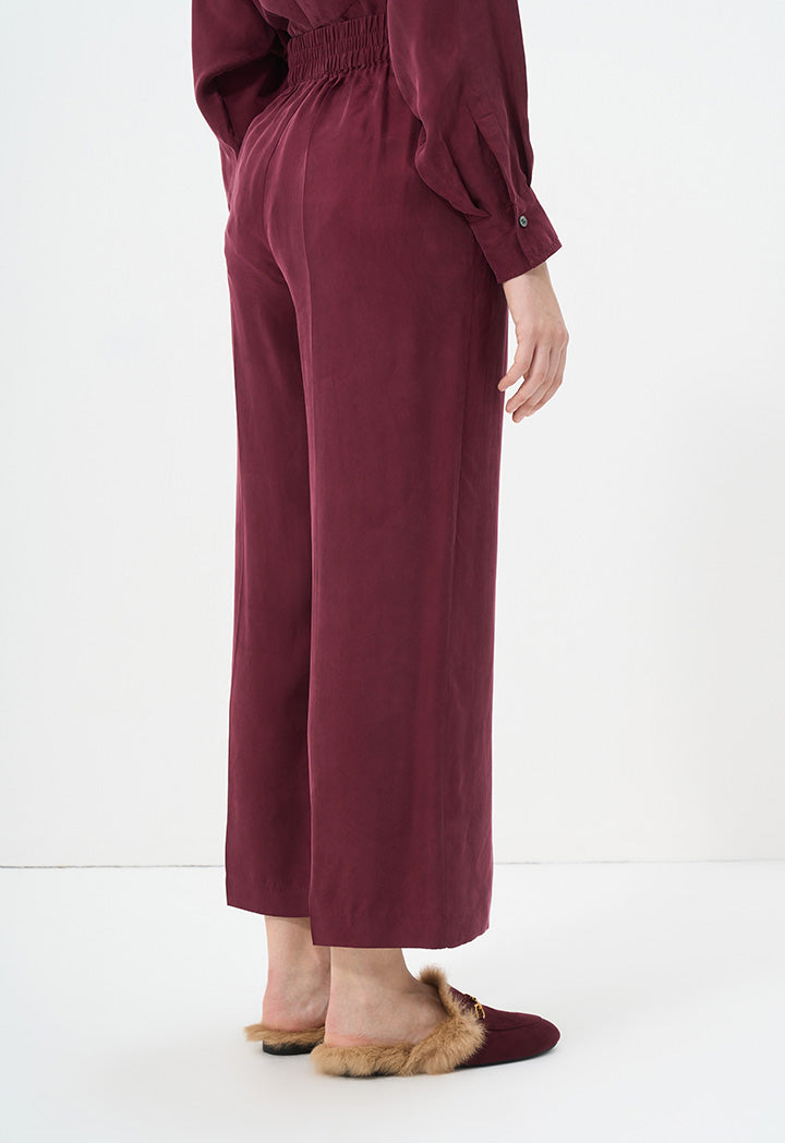 Choice Solid Wide Legs Trousers Burgundy