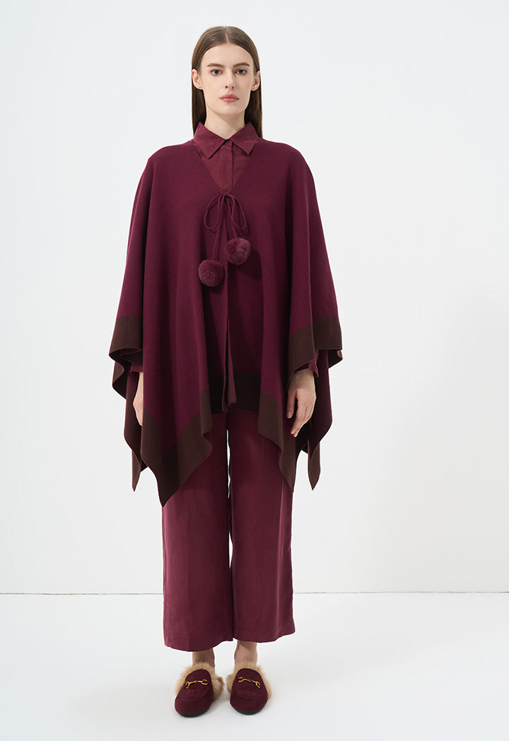 Choice Two Toned Asymmetrical Poncho Burgundy