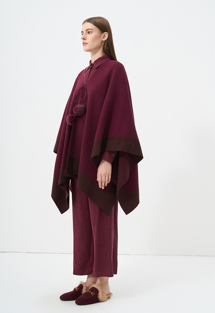 Choice Two Toned Asymmetrical Poncho Burgundy