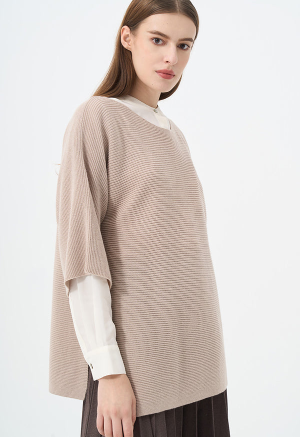 Choice Three Quarter Sleeve Knitted Blouse Taupe
