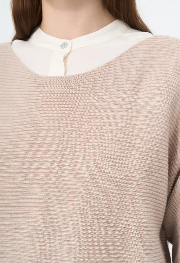 Choice Three Quarter Sleeve Knitted Blouse Taupe