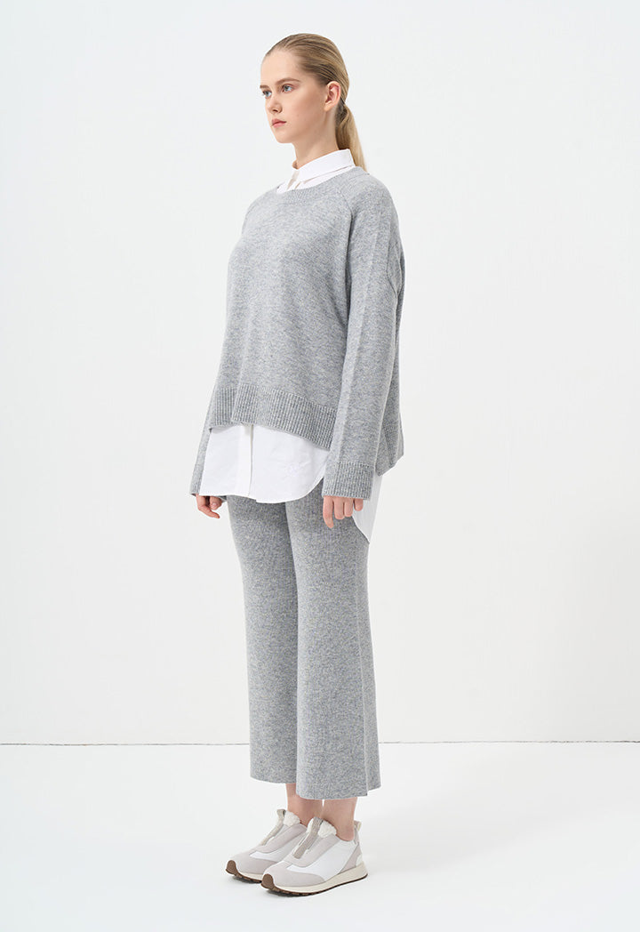 Choice Solid Long Sleeve Knitted Blouse Grey Melange