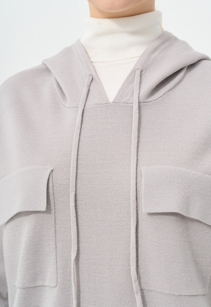 Choice Front Pockets Long Sleeves Hoodie Grey