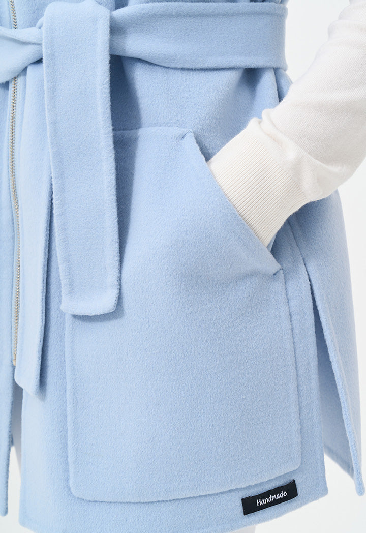 Choice Sleeveless Belted Solid Kimono Sky Blue
