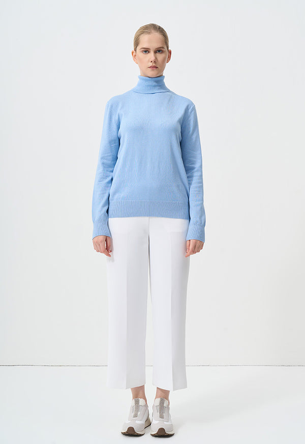 Choice Single Tone High Neck Knitted Top Blue