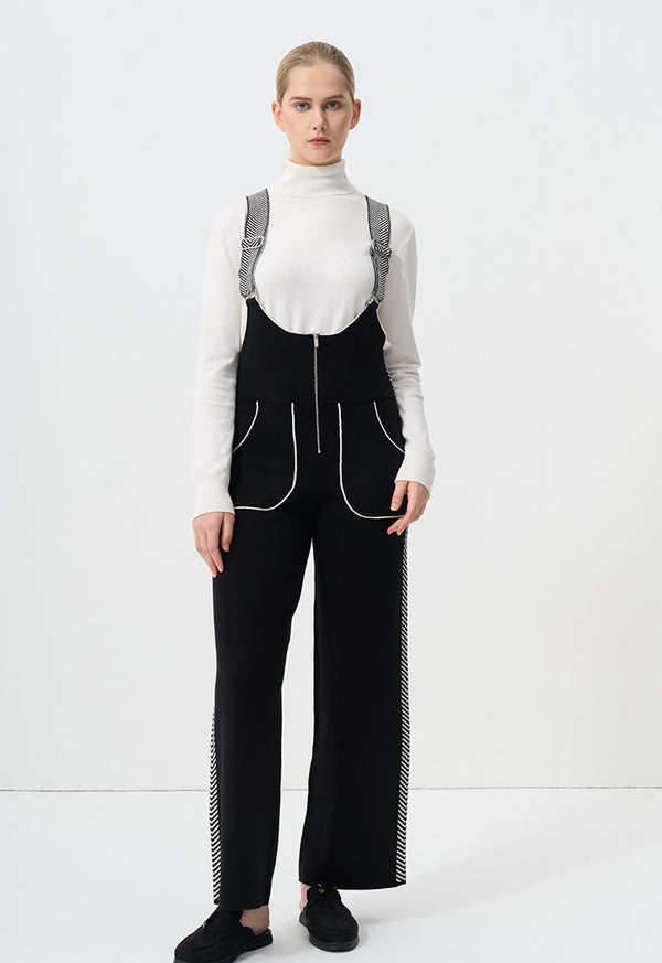 Choice Contrast Sleeveless Knitted Jumpsuit Black