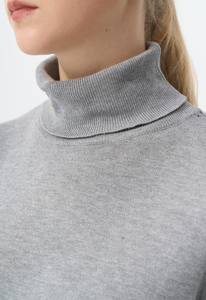Choice Single Tone High Neck Knitted Top Silver