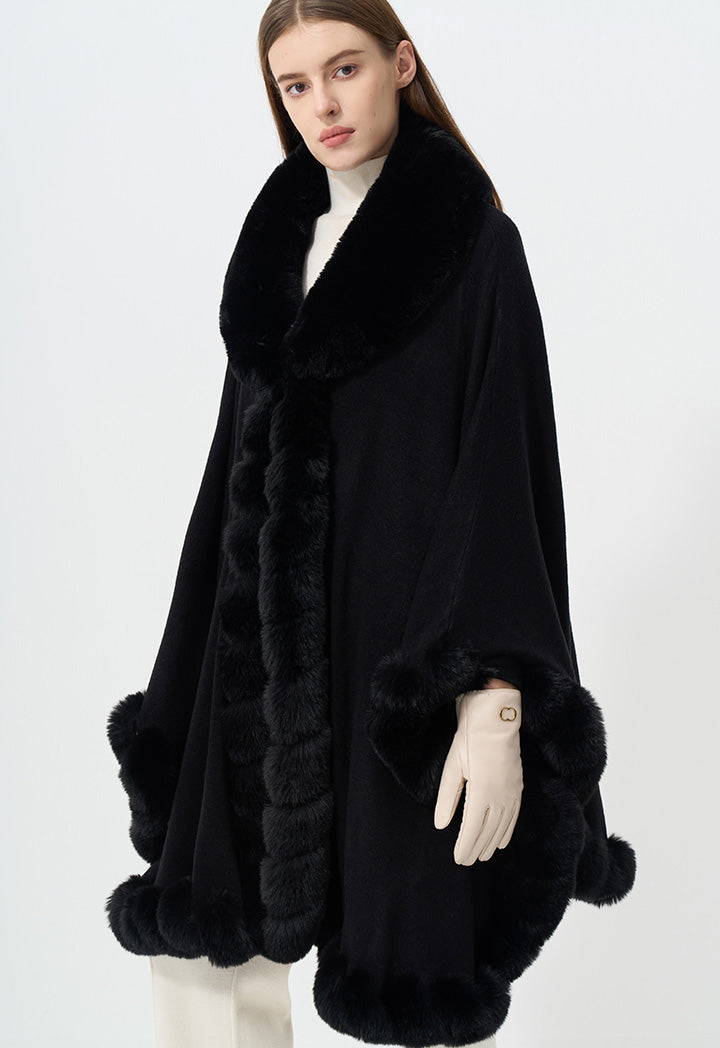 Choice Faux Fur Embellished Poncho Black