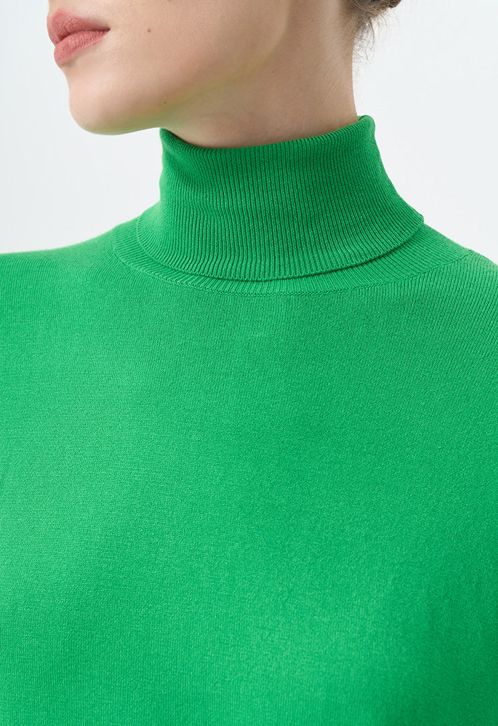 Choice Single Tone High Neck Knitted Top Green