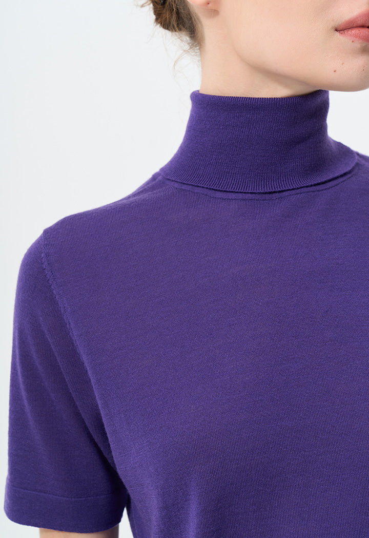 Choice Solid Knitted Short Sleeve Blouse Purple