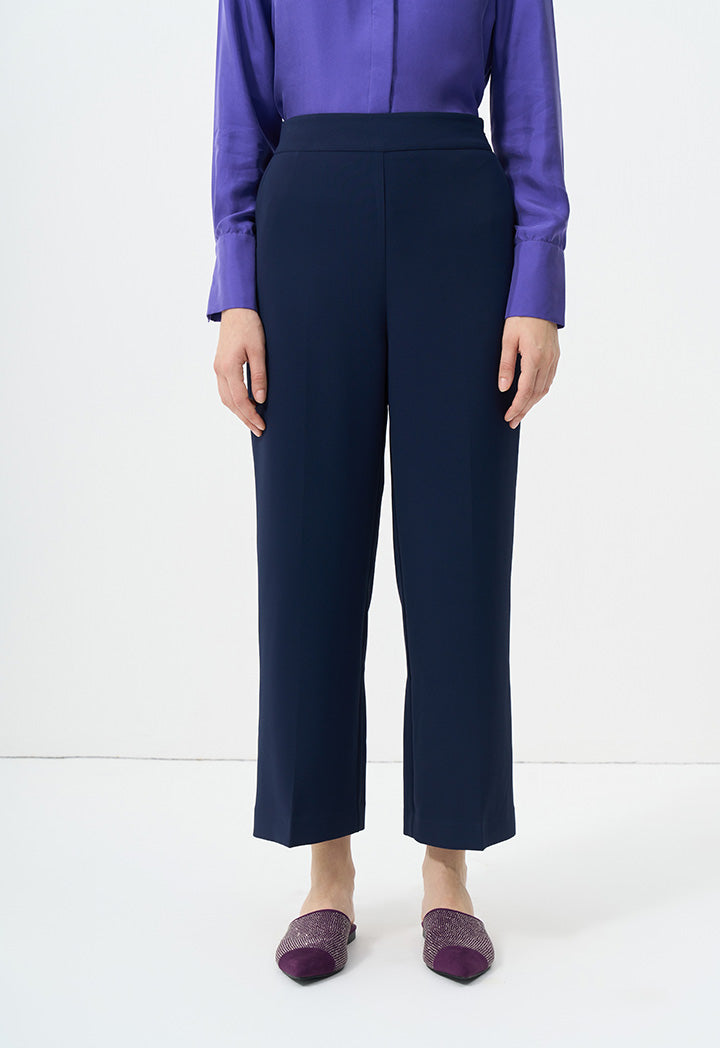 Choice Wide Leg Solid Trousers Navy