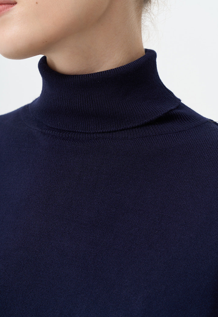 Choice Single Tone High Neck Knitted Top Navy